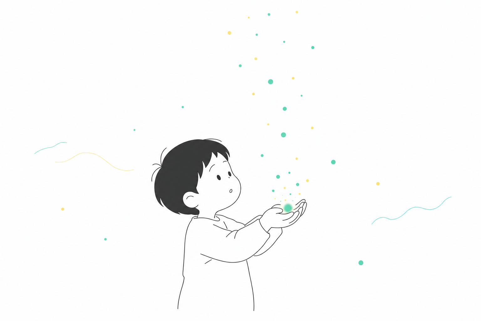 さし出した両手に、光の粒が集まってやわらかくともる様子