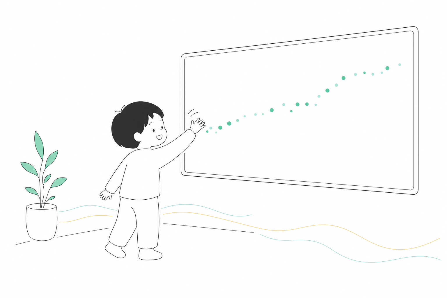 動かした手のあとを、光の粒がゆっくりついてくる様子